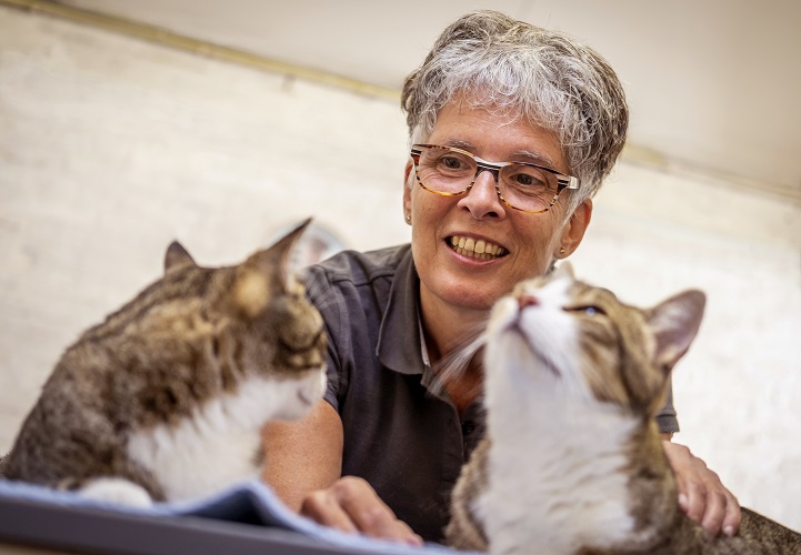 Merel de Jonge, dierosteopaath met twee katten 